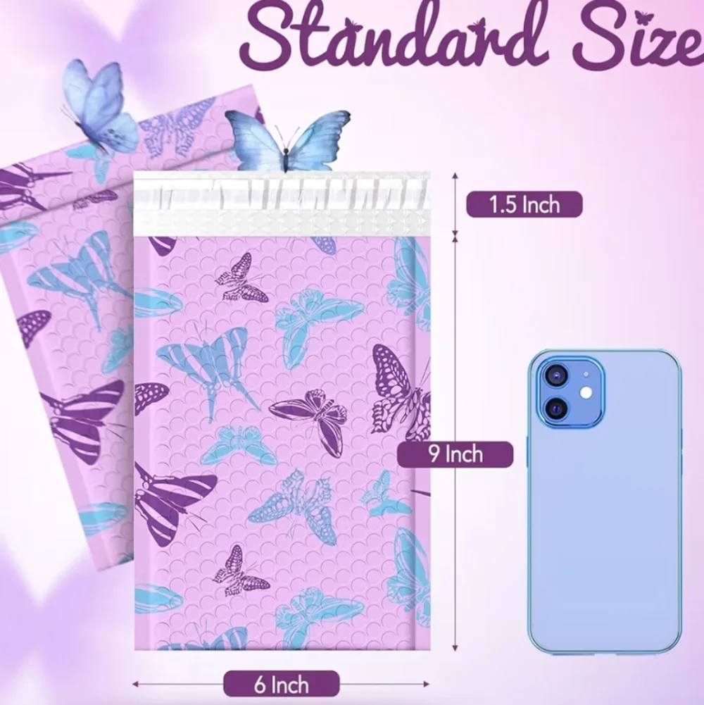 10 Purple Butterfly Bubble Mailers